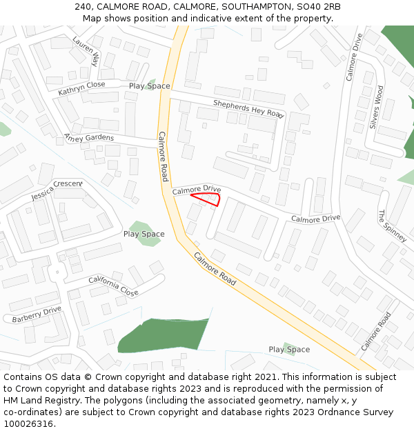 240, CALMORE ROAD, CALMORE, SOUTHAMPTON, SO40 2RB: Location map and indicative extent of plot