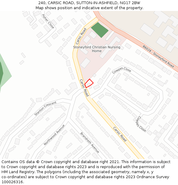 240, CARSIC ROAD, SUTTON-IN-ASHFIELD, NG17 2BW: Location map and indicative extent of plot