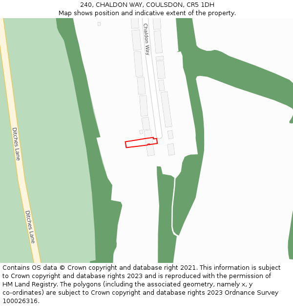 240, CHALDON WAY, COULSDON, CR5 1DH: Location map and indicative extent of plot