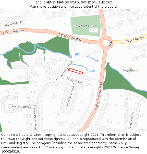 240, CHENEY MANOR ROAD, SWINDON, SN2 2PD: Location map and indicative extent of plot