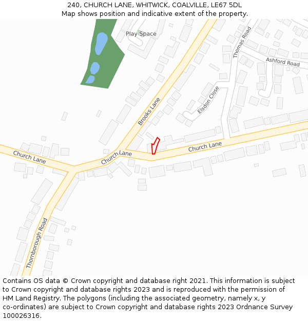 240, CHURCH LANE, WHITWICK, COALVILLE, LE67 5DL: Location map and indicative extent of plot