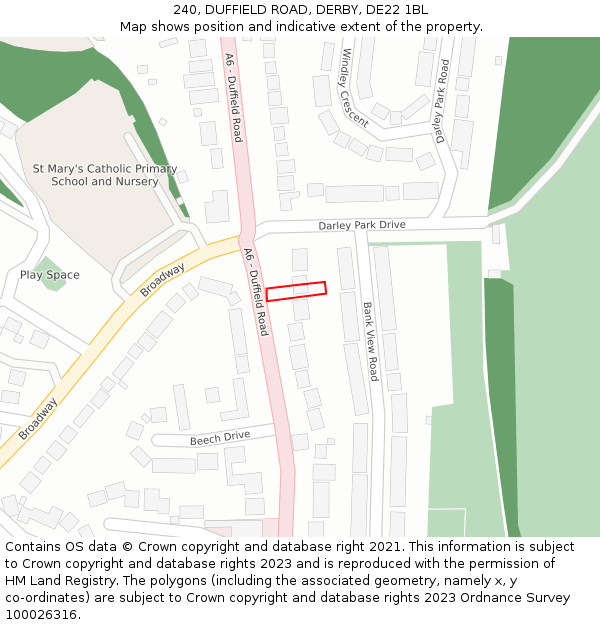 240, DUFFIELD ROAD, DERBY, DE22 1BL: Location map and indicative extent of plot