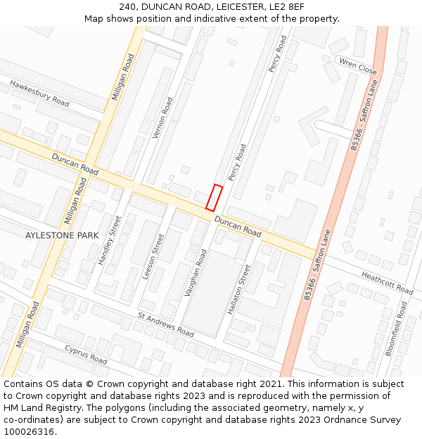 240, DUNCAN ROAD, LEICESTER, LE2 8EF: Location map and indicative extent of plot