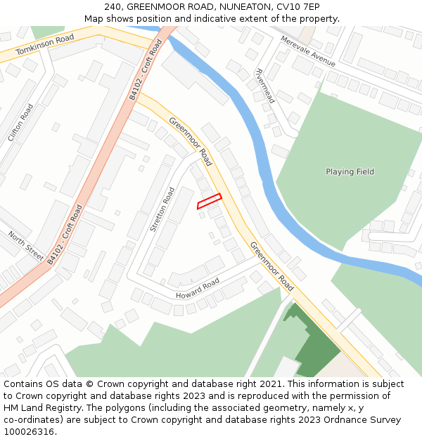 240, GREENMOOR ROAD, NUNEATON, CV10 7EP: Location map and indicative extent of plot