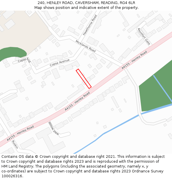 240, HENLEY ROAD, CAVERSHAM, READING, RG4 6LR: Location map and indicative extent of plot