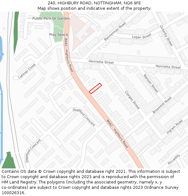 240, HIGHBURY ROAD, NOTTINGHAM, NG6 9FE: Location map and indicative extent of plot