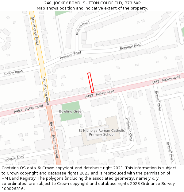 240, JOCKEY ROAD, SUTTON COLDFIELD, B73 5XP: Location map and indicative extent of plot