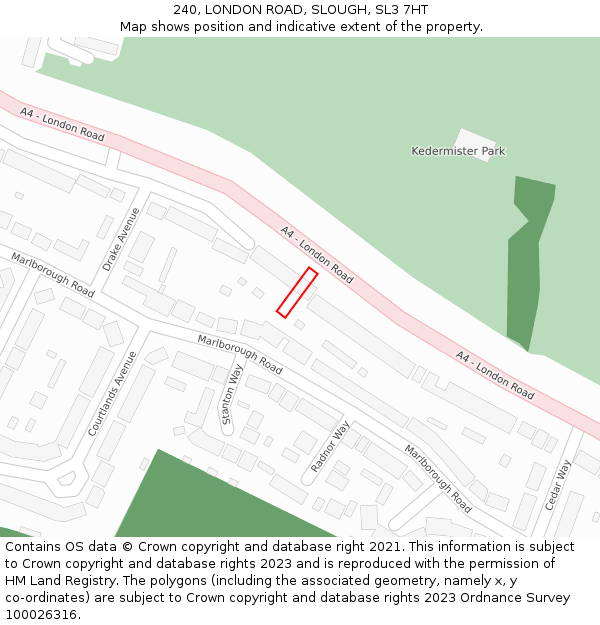 240, LONDON ROAD, SLOUGH, SL3 7HT: Location map and indicative extent of plot