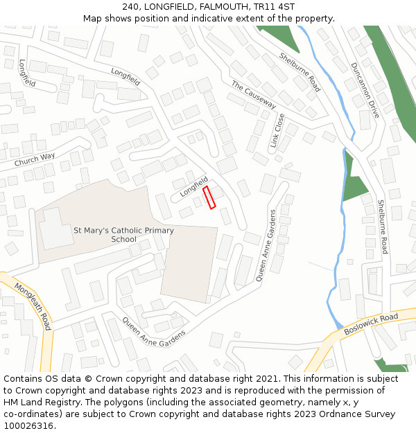 240, LONGFIELD, FALMOUTH, TR11 4ST: Location map and indicative extent of plot