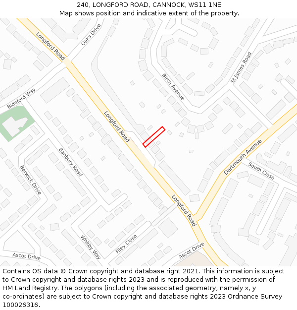 240, LONGFORD ROAD, CANNOCK, WS11 1NE: Location map and indicative extent of plot