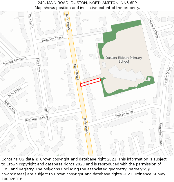 240, MAIN ROAD, DUSTON, NORTHAMPTON, NN5 6PP: Location map and indicative extent of plot