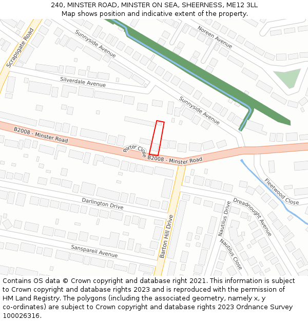 240, MINSTER ROAD, MINSTER ON SEA, SHEERNESS, ME12 3LL: Location map and indicative extent of plot