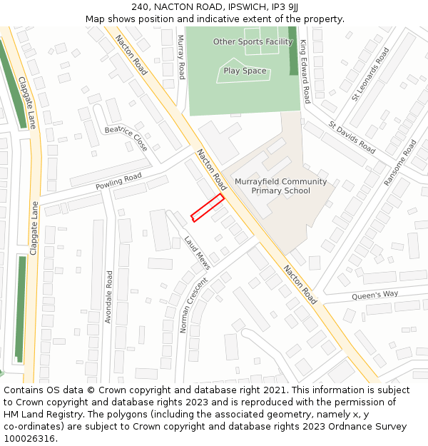 240, NACTON ROAD, IPSWICH, IP3 9JJ: Location map and indicative extent of plot