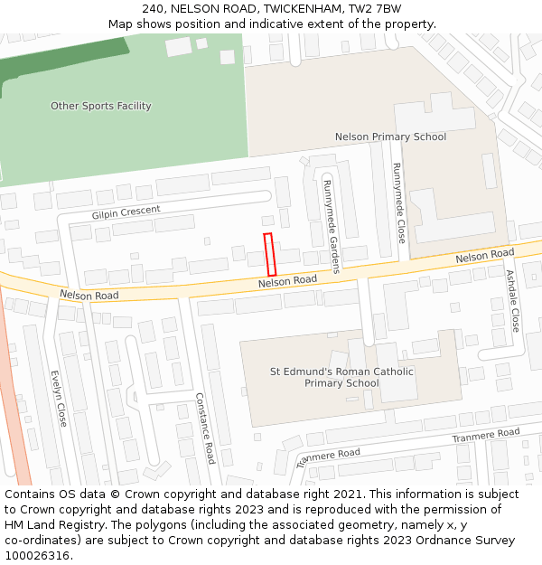 240, NELSON ROAD, TWICKENHAM, TW2 7BW: Location map and indicative extent of plot