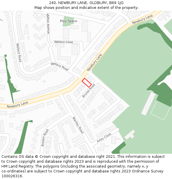 240, NEWBURY LANE, OLDBURY, B69 1JG: Location map and indicative extent of plot