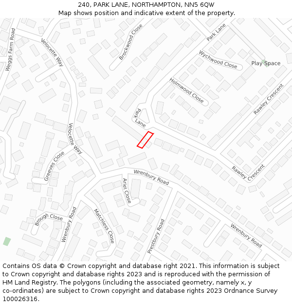 240, PARK LANE, NORTHAMPTON, NN5 6QW: Location map and indicative extent of plot