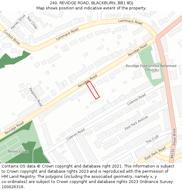 240, REVIDGE ROAD, BLACKBURN, BB1 8DJ: Location map and indicative extent of plot