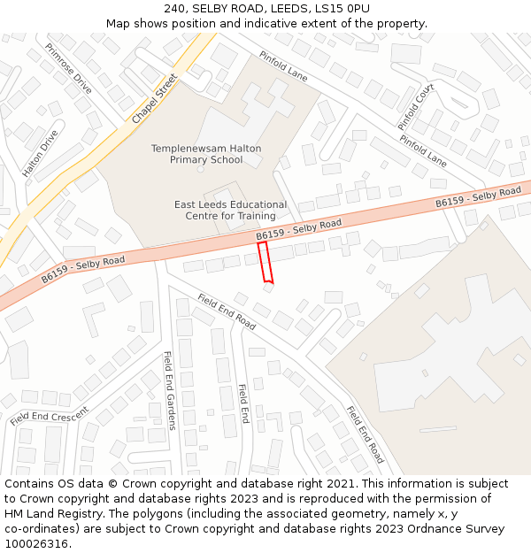 240, SELBY ROAD, LEEDS, LS15 0PU: Location map and indicative extent of plot