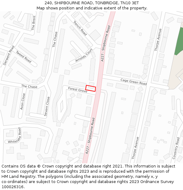 240, SHIPBOURNE ROAD, TONBRIDGE, TN10 3ET: Location map and indicative extent of plot