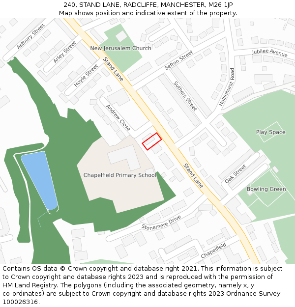 240, STAND LANE, RADCLIFFE, MANCHESTER, M26 1JP: Location map and indicative extent of plot