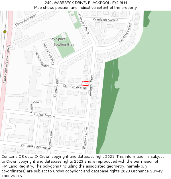 240, WARBRECK DRIVE, BLACKPOOL, FY2 9LH: Location map and indicative extent of plot