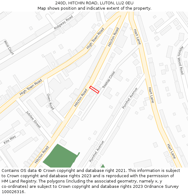 240D, HITCHIN ROAD, LUTON, LU2 0EU: Location map and indicative extent of plot
