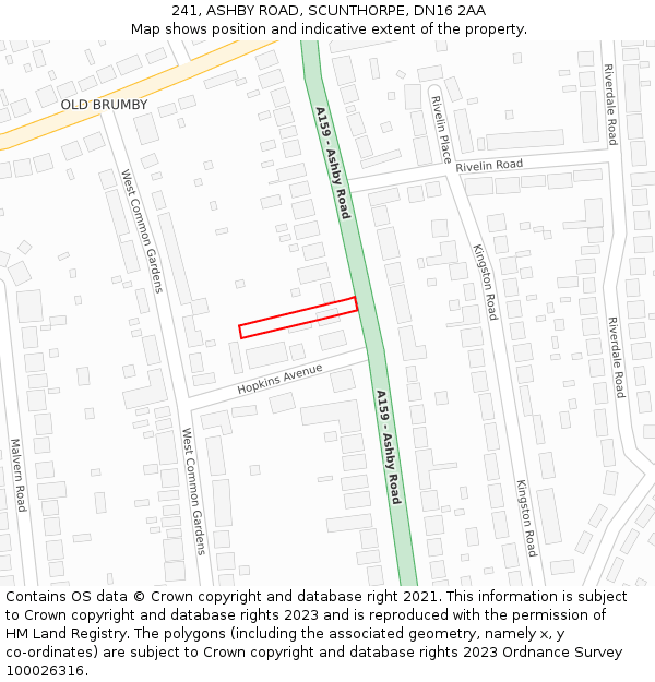 241, ASHBY ROAD, SCUNTHORPE, DN16 2AA: Location map and indicative extent of plot