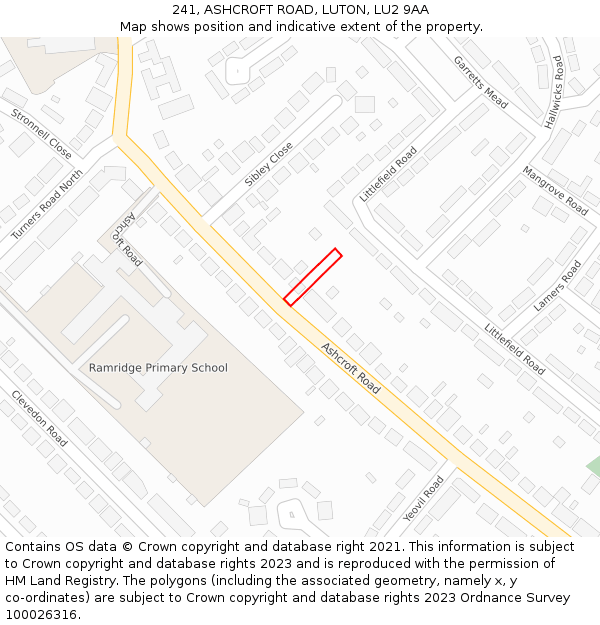 241, ASHCROFT ROAD, LUTON, LU2 9AA: Location map and indicative extent of plot