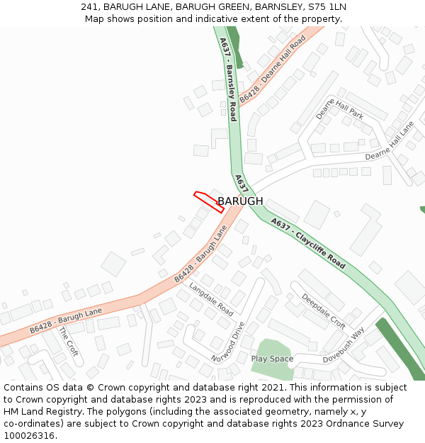 241, BARUGH LANE, BARUGH GREEN, BARNSLEY, S75 1LN: Location map and indicative extent of plot