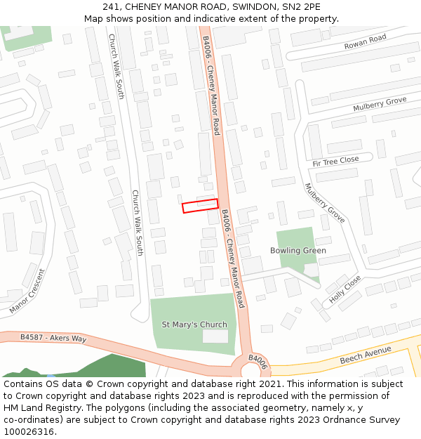 241, CHENEY MANOR ROAD, SWINDON, SN2 2PE: Location map and indicative extent of plot