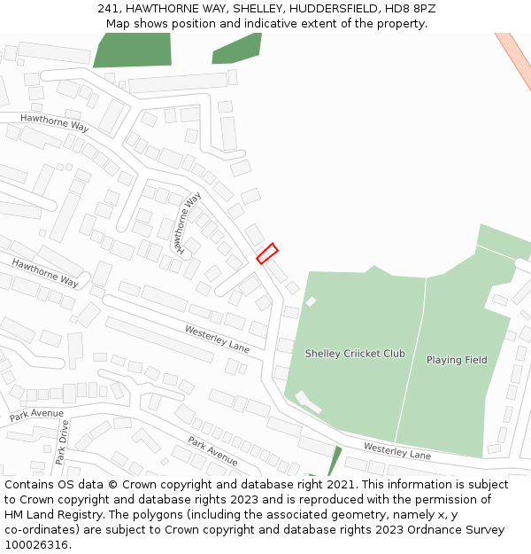 241, HAWTHORNE WAY, SHELLEY, HUDDERSFIELD, HD8 8PZ: Location map and indicative extent of plot