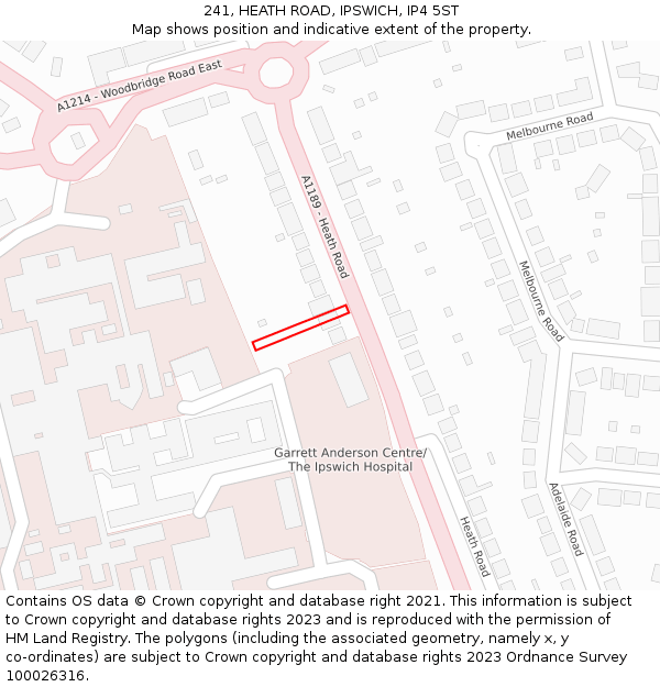241, HEATH ROAD, IPSWICH, IP4 5ST: Location map and indicative extent of plot