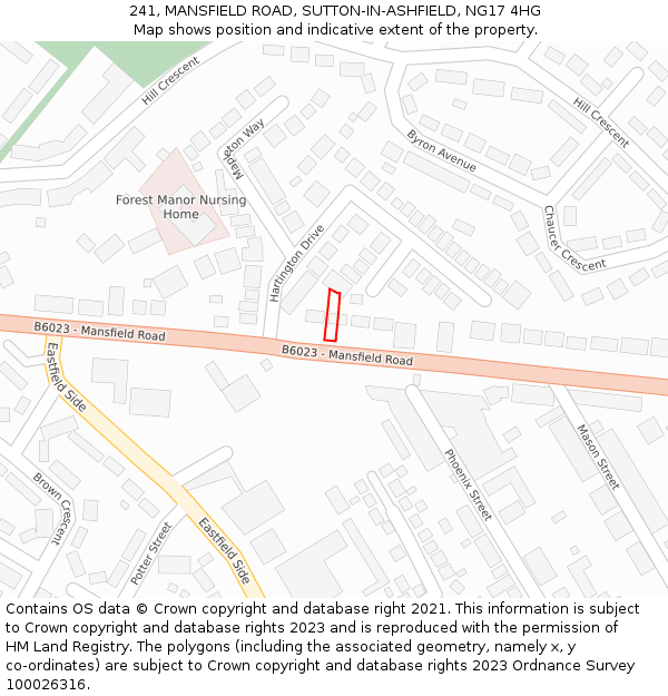 241, MANSFIELD ROAD, SUTTON-IN-ASHFIELD, NG17 4HG: Location map and indicative extent of plot