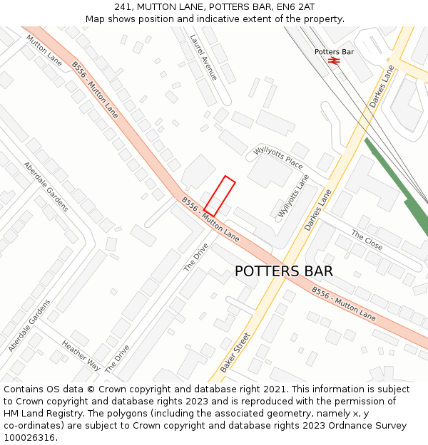 241, MUTTON LANE, POTTERS BAR, EN6 2AT: Location map and indicative extent of plot