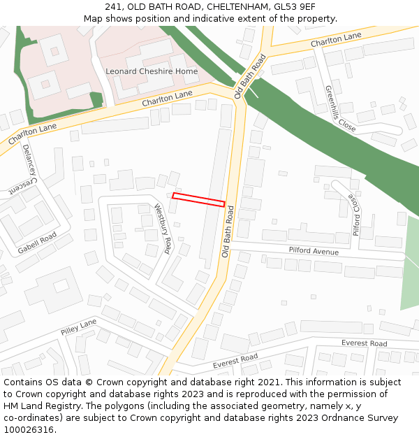 241, OLD BATH ROAD, CHELTENHAM, GL53 9EF: Location map and indicative extent of plot