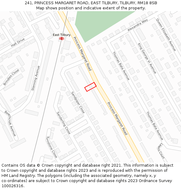 241, PRINCESS MARGARET ROAD, EAST TILBURY, TILBURY, RM18 8SB: Location map and indicative extent of plot