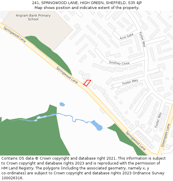 241, SPRINGWOOD LANE, HIGH GREEN, SHEFFIELD, S35 4JP: Location map and indicative extent of plot