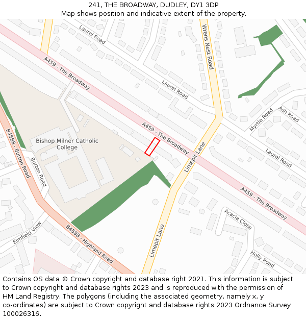 241, THE BROADWAY, DUDLEY, DY1 3DP: Location map and indicative extent of plot