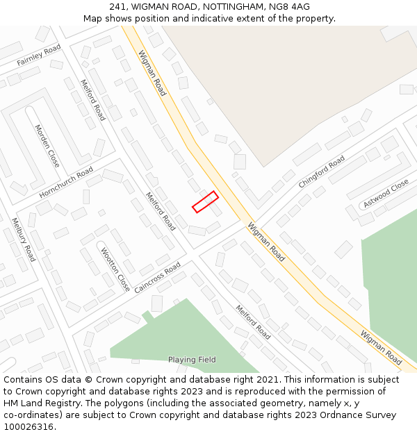 241, WIGMAN ROAD, NOTTINGHAM, NG8 4AG: Location map and indicative extent of plot