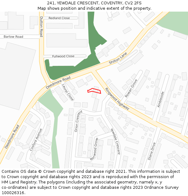 241, YEWDALE CRESCENT, COVENTRY, CV2 2FS: Location map and indicative extent of plot