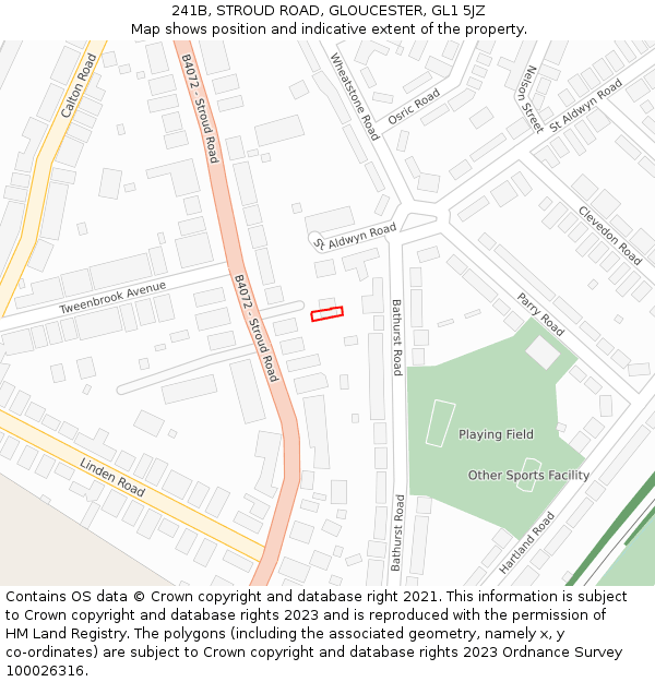 241B, STROUD ROAD, GLOUCESTER, GL1 5JZ: Location map and indicative extent of plot