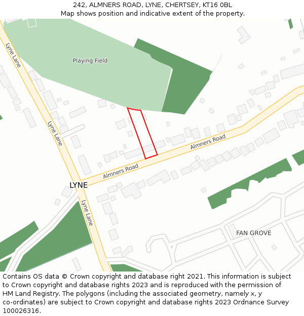 242, ALMNERS ROAD, LYNE, CHERTSEY, KT16 0BL: Location map and indicative extent of plot