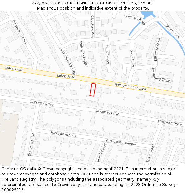 242, ANCHORSHOLME LANE, THORNTON-CLEVELEYS, FY5 3BT: Location map and indicative extent of plot