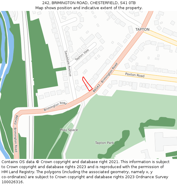 242, BRIMINGTON ROAD, CHESTERFIELD, S41 0TB: Location map and indicative extent of plot