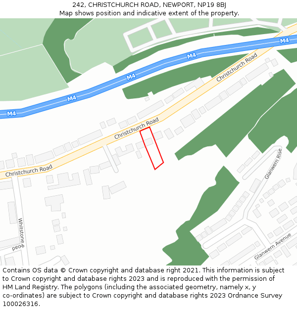 242, CHRISTCHURCH ROAD, NEWPORT, NP19 8BJ: Location map and indicative extent of plot