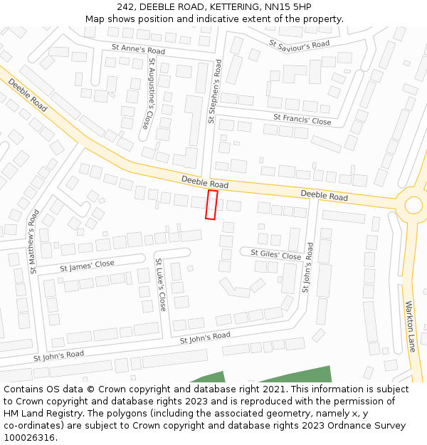 242, DEEBLE ROAD, KETTERING, NN15 5HP: Location map and indicative extent of plot