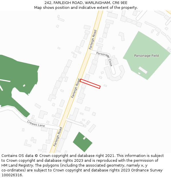 242, FARLEIGH ROAD, WARLINGHAM, CR6 9EE: Location map and indicative extent of plot