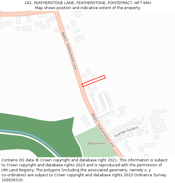 242, FEATHERSTONE LANE, FEATHERSTONE, PONTEFRACT, WF7 6AH: Location map and indicative extent of plot