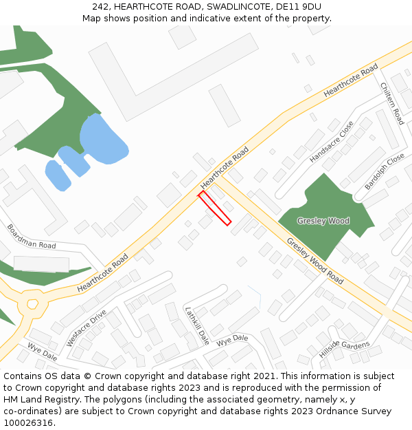 242, HEARTHCOTE ROAD, SWADLINCOTE, DE11 9DU: Location map and indicative extent of plot