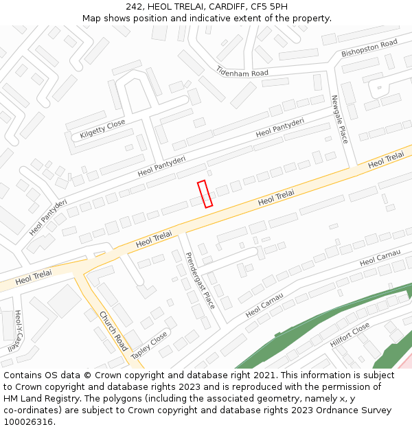 242, HEOL TRELAI, CARDIFF, CF5 5PH: Location map and indicative extent of plot